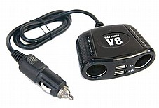 מפצל 2 שקעים לרכב + 2 כניסות USB לרכב צבע שחור